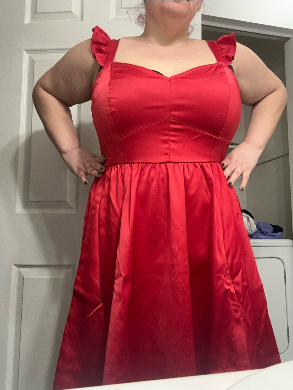 torrid Red Fit-and-Flare Satin Dress with Ruffle Straps